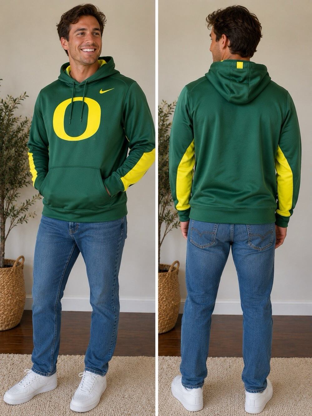 Nike Oregon Ducks Therma-FIT Hoodie Men’s L Green Yellow Pullover